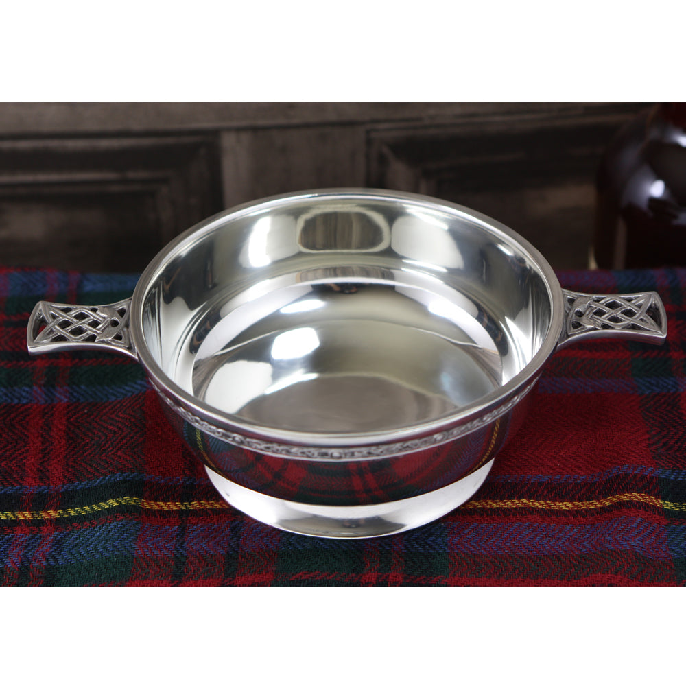 5 Inch Celtic Knot Handle Pewter Quaich Bowl