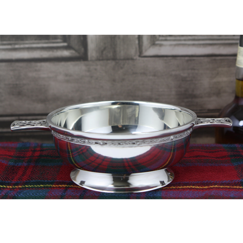 5 Inch Celtic Knot Handle Pewter Quaich Bowl