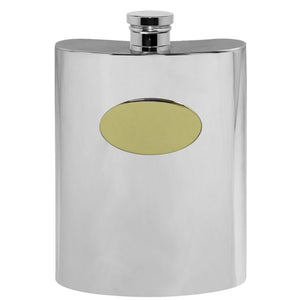 6oz Pewter Hip Flask with Oval Brass Plate
