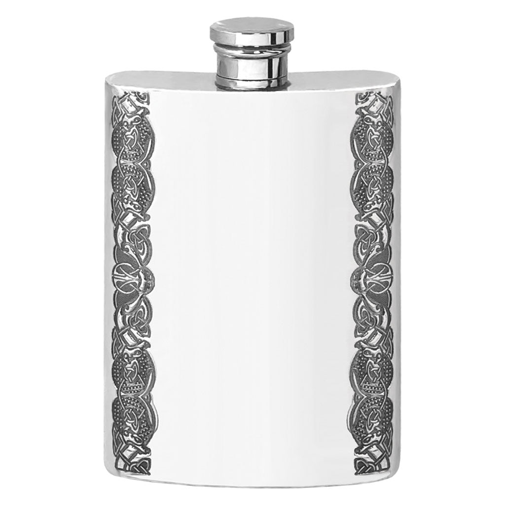 Flasque de poche de 4 oz en étain avec bandes à motif celtique