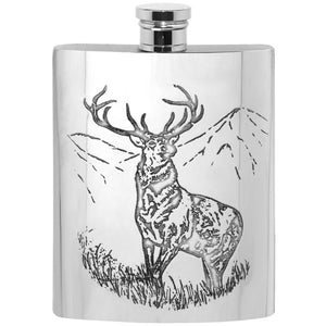 6oz Pewter Hip Flask with Highland Stag Design