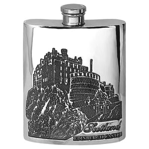 6oz Pewter Hip Flask with Edinburgh Castle Scotland Design