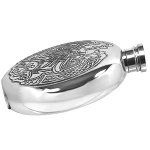6oz Round Pewter Hip Flask with Intricate Celtic Design