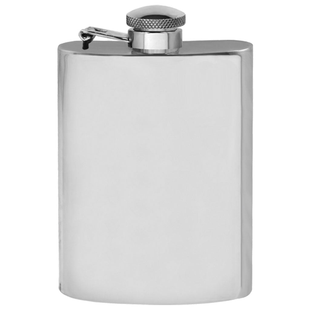 6oz Pewter Hip Flask with Hinged Captive Top & Genuine Tan Leather Pou