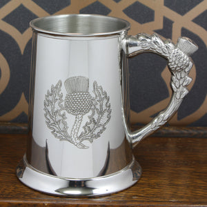 1 Pint Pewter Beer Mug Tankard with Embossed Scottish Thistle Design