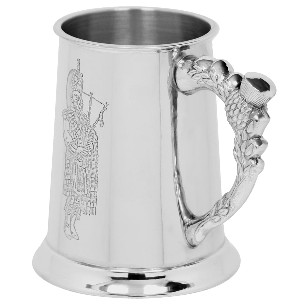 1 Pint Zinn Bierkrug Tankard mit geprägtem schottischen Piper Design