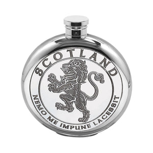 6oz Scottish Rampant Lion Round Pewter Hip Flask