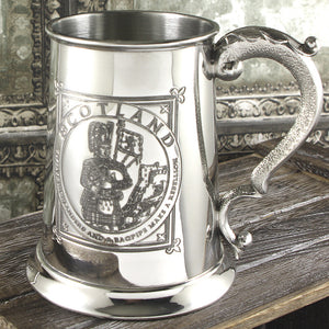 1 Pint* Pewter Beer Mug Tankard with Highland Piper Design
