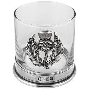 Bicchiere di vetro per whisky in peltro con cardo scozzese da 11 once