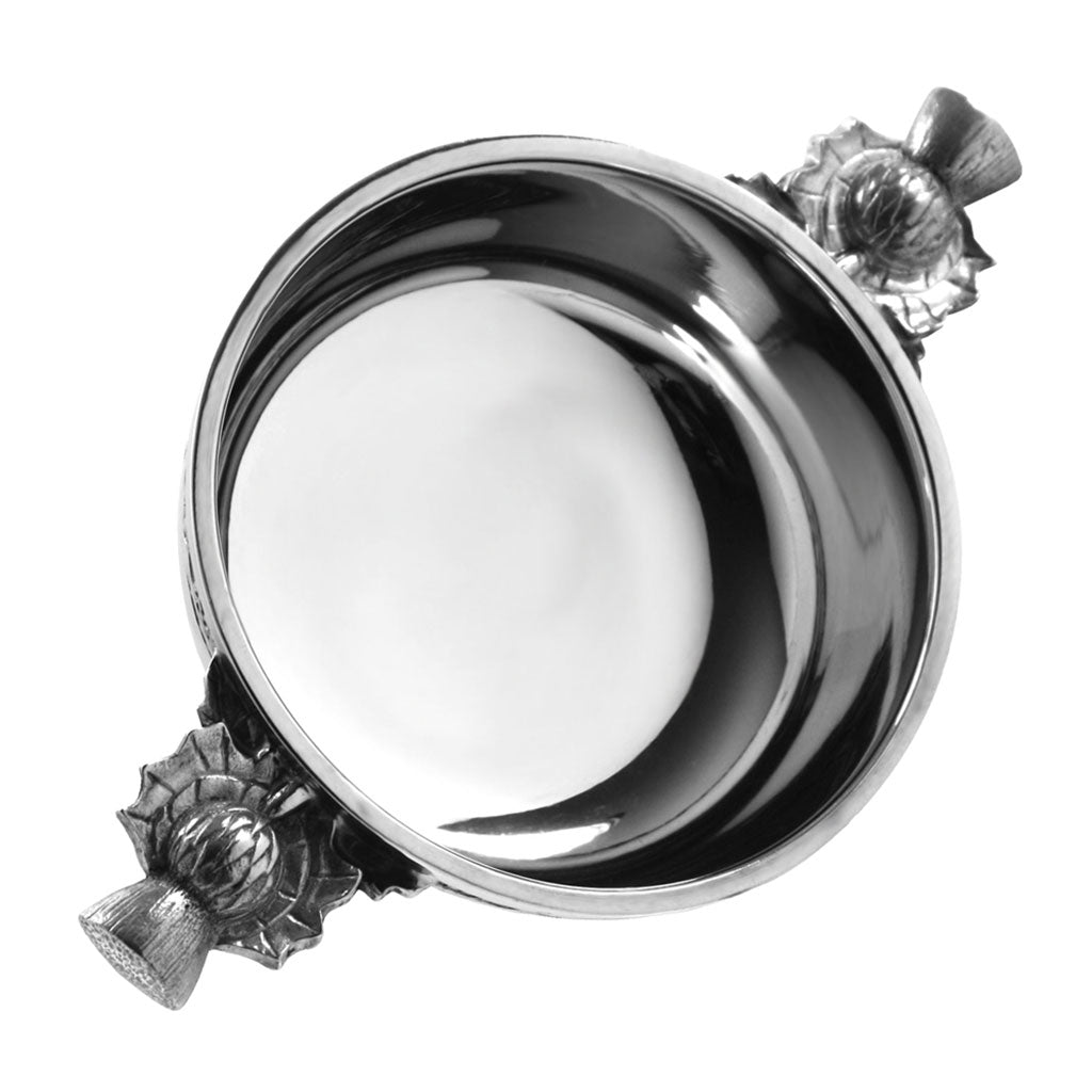 3 pollici Scottish Thistle Handle Pewter Quaich Bowl