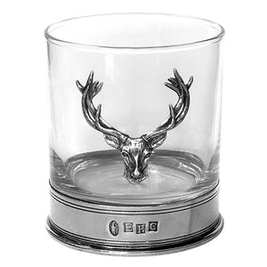 Bicchiere di vetro per whisky 11oz Stag Head Pewter