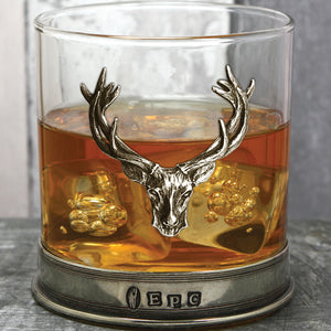 Bicchiere di vetro per whisky 11oz Stag Head Pewter