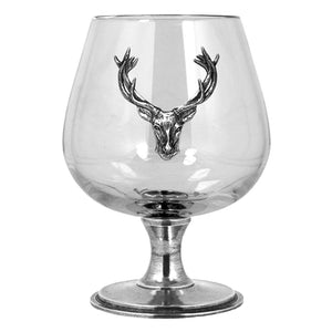 Brandy Snifter Glass With Pewter Stag