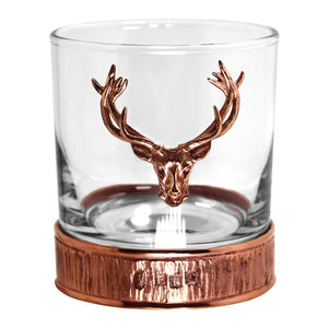 Gobelet à whisky 11oz Copper Majestic Stag Head Pewter en verre, jeu de 2