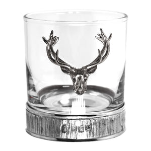 Bicchiere di vetro da 11oz Majestic Stag Head Pewter Whisky