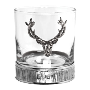 Personalisierte 11oz Majestic Hirsch Kopf Zinn Whisky Glas Becher Set von 2