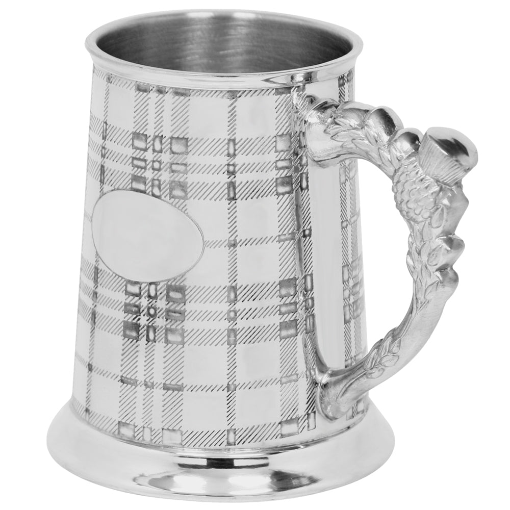 1 Pint* Pewter Beer Mug Tankard with Tartan Design