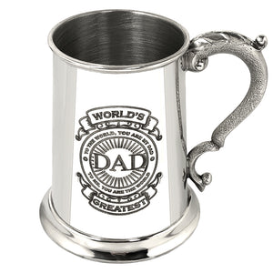 1 Pint* Pewter Beer Mug Tankard with World's Greatest Dad Design
