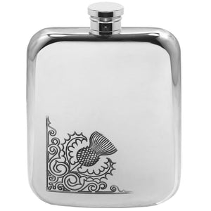 6oz Pewter Hip Flask With Scottish Thistle Design