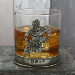 Bicchiere di vetro per whisky in peltro da 11 once di rugby