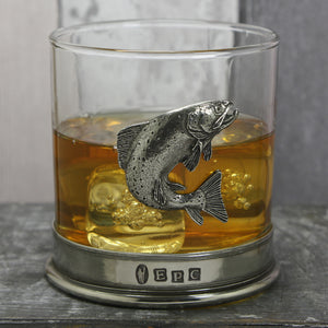 Bicchiere di vetro per whisky in peltro da 11 once per la pesca alla trota