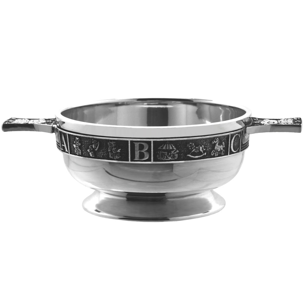 3,5 pollici per bambini peltro Quaich Bowl - ABC 123 Teddy Bear maniglie