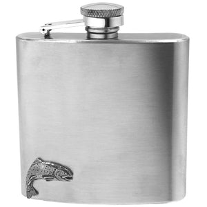 Flasque de poche 6oz en acier inoxydable avec emblème de truite de pêche en étain