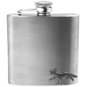 6oz Stainless Steel Hip Flask With Pewter Fox Emblem
