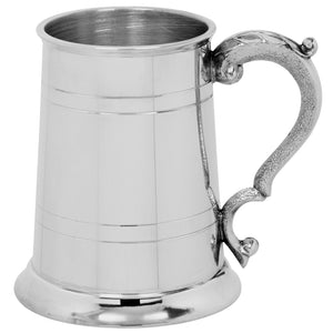 1 Pint Pewter Beer Mug Tankard With Intricate Curved Handle