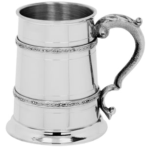 1 Pint Pewter Beer Mug Tankard with Intricate Celtic Bands