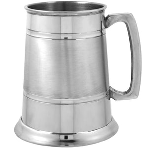 1 Pint Pewter Beer Mug Tankard With Classic Handle and Grooved Satin Band,