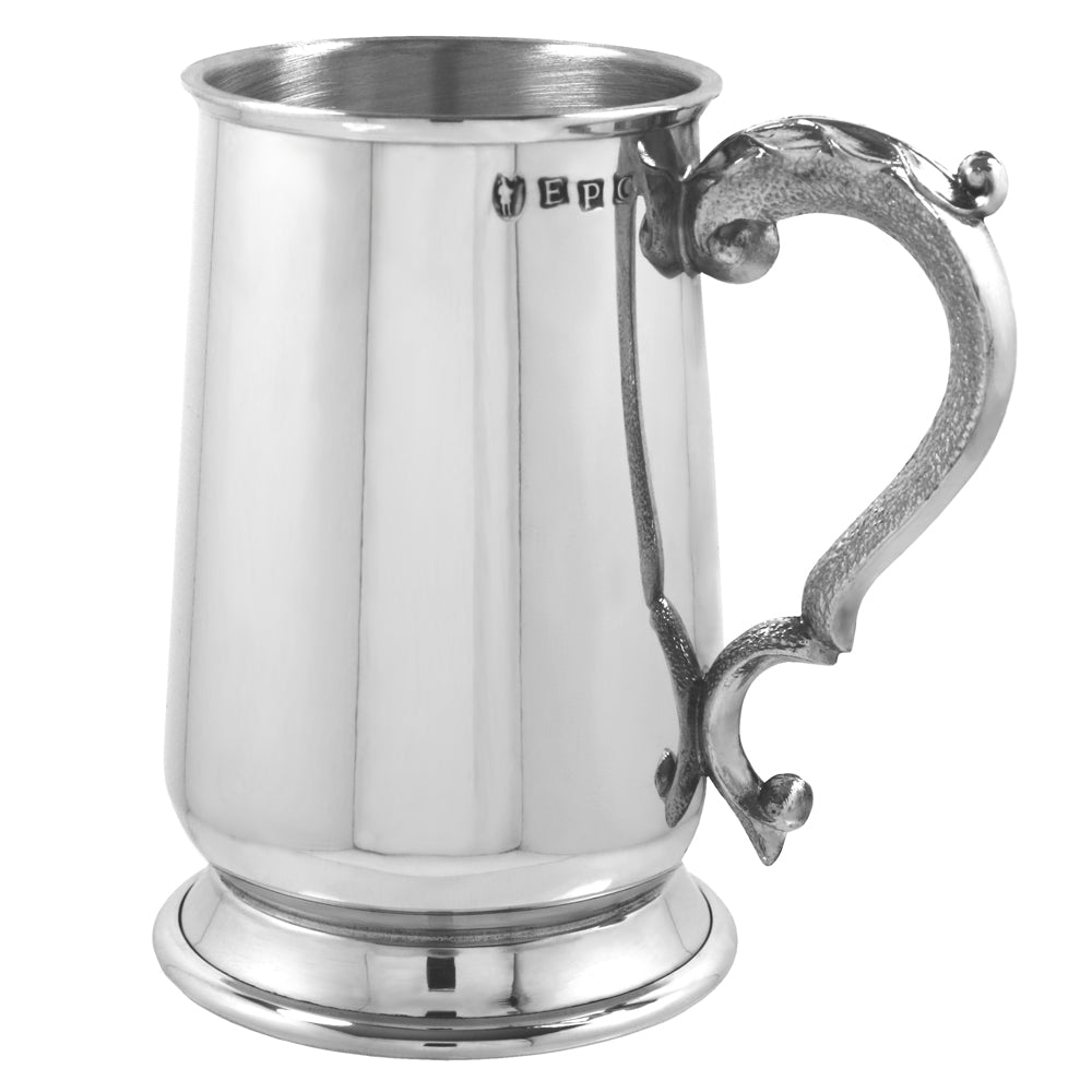 1 Pint Heavy Style Pewter Beer Mug Tankard con manico curvo