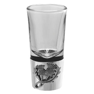 Pewter Shot Glass With Scottish Thistle Badge