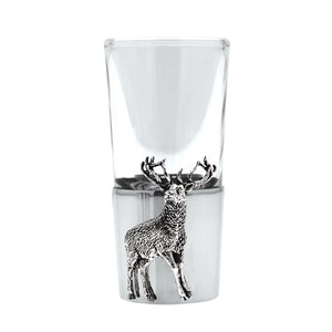 Bicchiere da shot in peltro con stemma del cervo