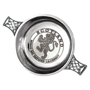 3.5 Inch Celtic Knot Handle Pewter Quaich Bowl with Rampant Lion Design