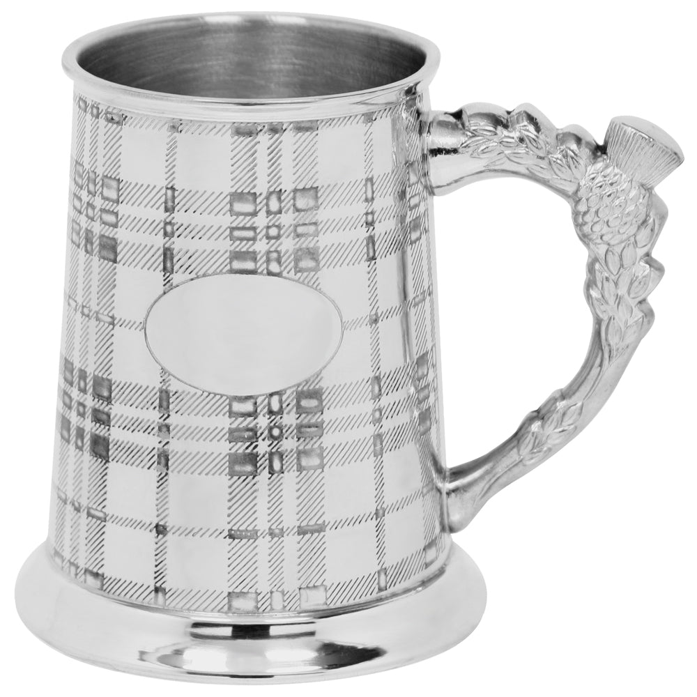 1 Pint* Pewter Beer Mug Tankard with Tartan Design