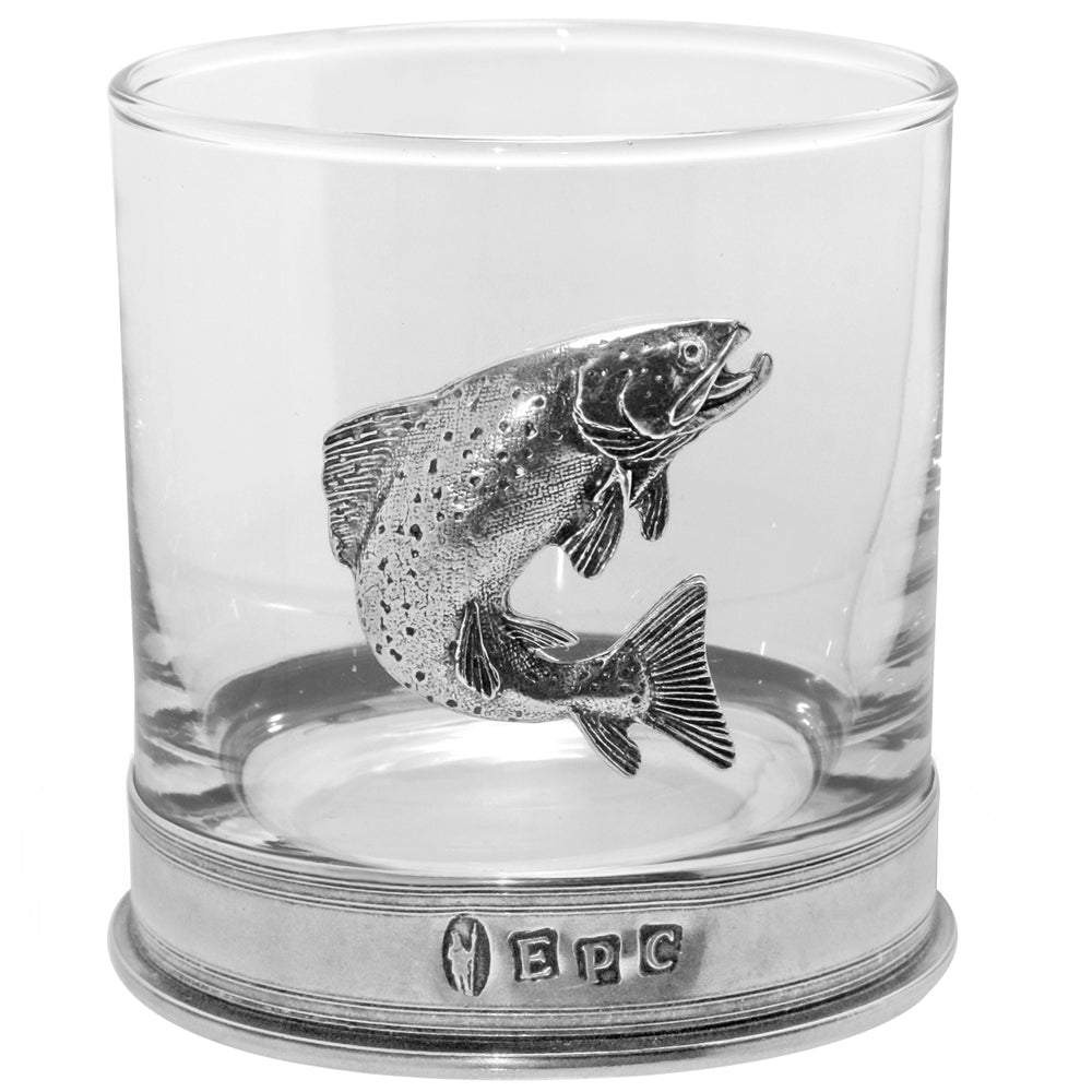 Fish Whiskey, Wine & Water Glasses Set of 2, Double Tumbler Trout